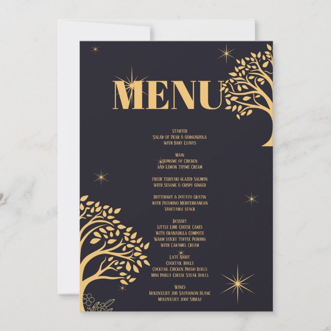 Midnatt Elegance: Mörk blått Bröllop Inbjudningar (Framsida)