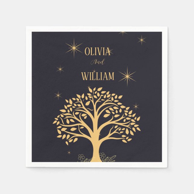 Midnatt Elegance: Mörk blått Bröllop Pappersservett (Framsidan)