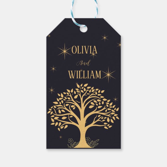 Midnatt Elegance: Mörk blått Bröllop Presentetikett (Framsidan)