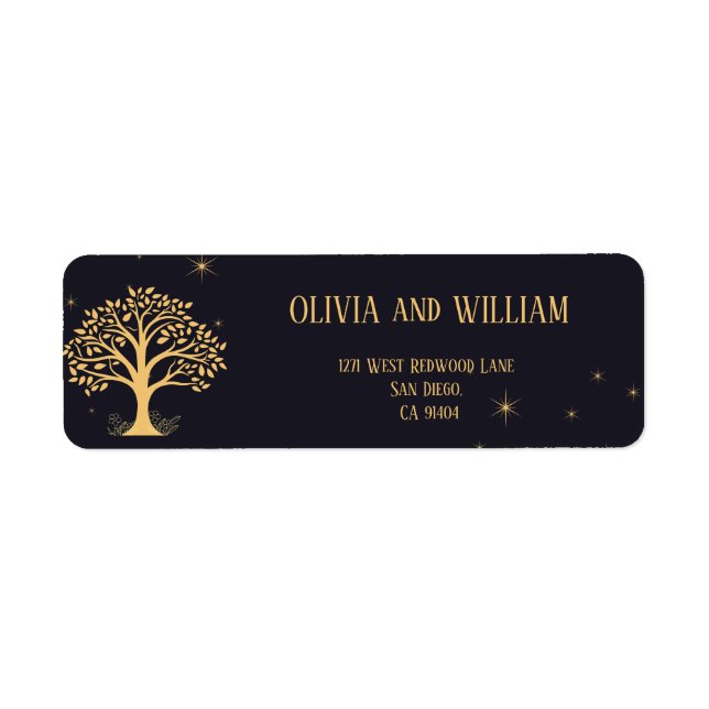 Midnatt Elegance: Mörk blått Bröllop Returadress Etikett (Framsidan)