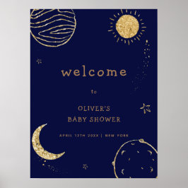 Midnatt Galaxy Rymden Baby Shower Välkommen Poster