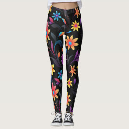 Midnatt Garden: Vibrant Blommigt Fantasy Leggings