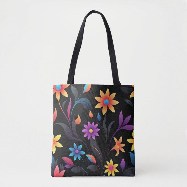 Midnatt Garden: Vibrant Blommigt Fantasy Tygkasse (Framsida)