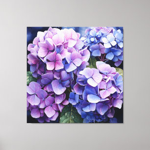 Midnatt Garden Violet Hydrangea Watercolor Canvastryck