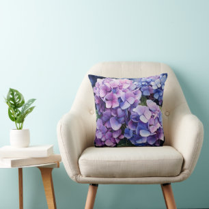 Midnatt Garden Violet Hydrangea Watercolor Kudde