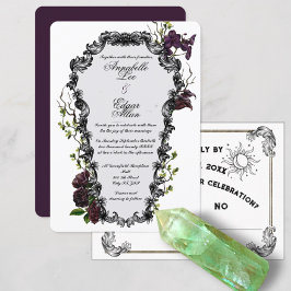 Midnatt Garden Watercolor Baroque Coffin Bröllop Inbjudningar