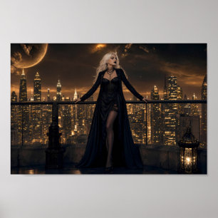 Midnatt Gotisk Siluett Drömlandscapeaffisch Poster