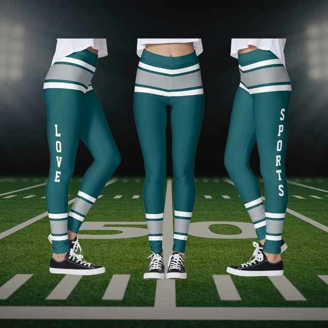 Midnatt Grönt Silver Team Jersey Kärlek Sports Leggings (Midnight Green Silver Team Jersey Love Sports Leggings)