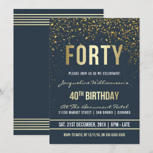 Midnatt Guld Confetti 40:e födelsedagen Party Inbjudningar
