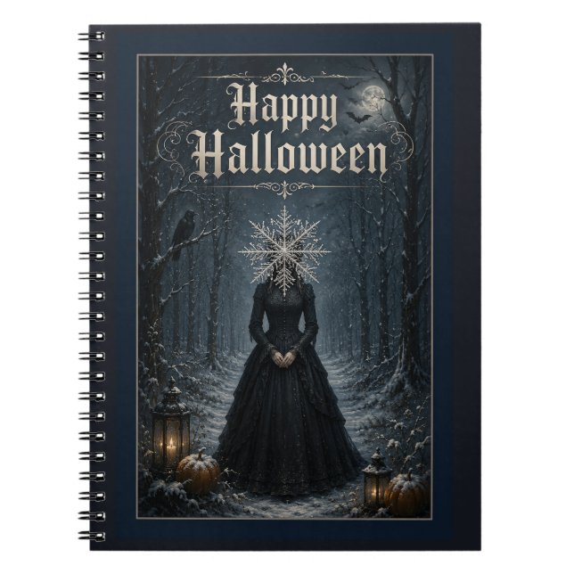 Midnatt Halloween Förtrollerska med Frost Anteckningsbok (Framsidan)