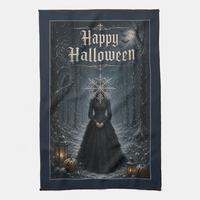 Midnatt Halloween Förtrollerska med Frost Kökshandduk (Vertikal)