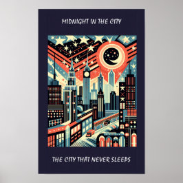 Midnatt i City som aldrig sjunger Art Deco Poster
