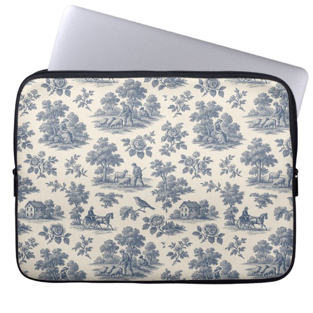 Midnatt i Meadow - Blue Toile Laptop sleeve (Framsidan)