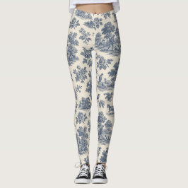 Midnatt i Meadow - Blue Toile Mönster Leggin Leggings