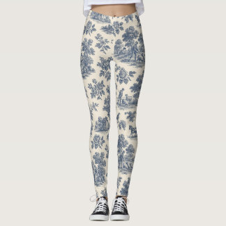 Midnatt i Meadow - Blue Toile Mönster Leggin Leggings