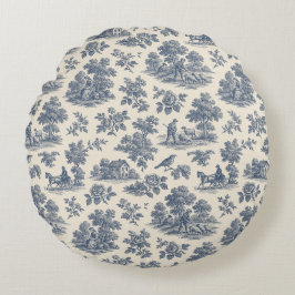 Midnatt i Meadow - Blue Toile Round Throw Pi Rund Kudde