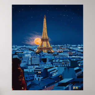Midnatt i Paris cityscape Poster