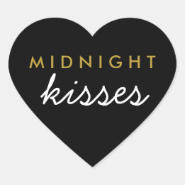 Midnatt Kisses Bröllopsfest Sticker Black Guld Hjärtformat Klistermärke