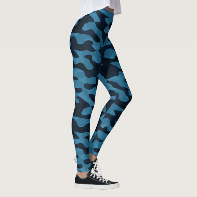 Midnatt, ljusblå, dämpad blå, mörkblå kamouflage leggings (Höger)
