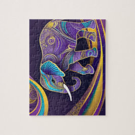 Midnatt Magic: Lila & Guld Elephant Pussel