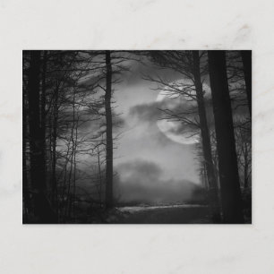 Midnatt Måne - B&W Vykort