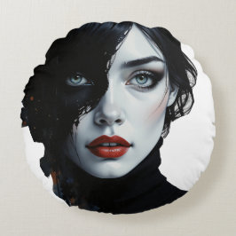 Midnatt Muse - Bläck-Stänk Porträtt Rund Kudde