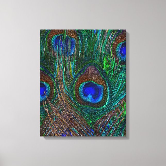 Midnatt Peacock Feathers Etching Stil Decor Canvastryck (Framsida)