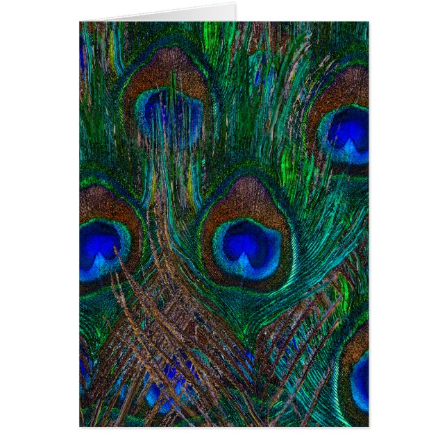 Midnatt Peacock Feathers Etching Stil Decor Hälsningskort (Framsidan)