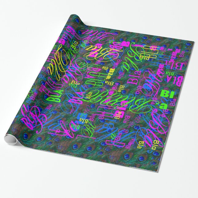 Midnatt Peacock Feathers Etching Stil Decor Presentpapper (Utrullad)