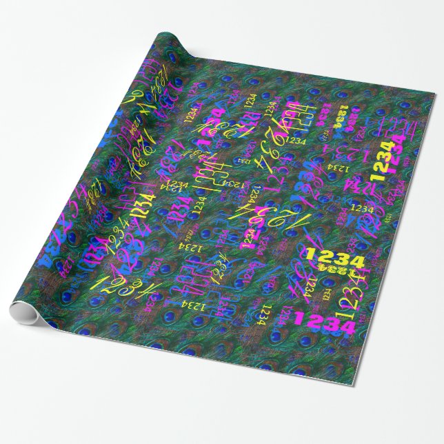 Midnatt Peacock Feathers Etching Stil Decor Presentpapper (Utrullad)