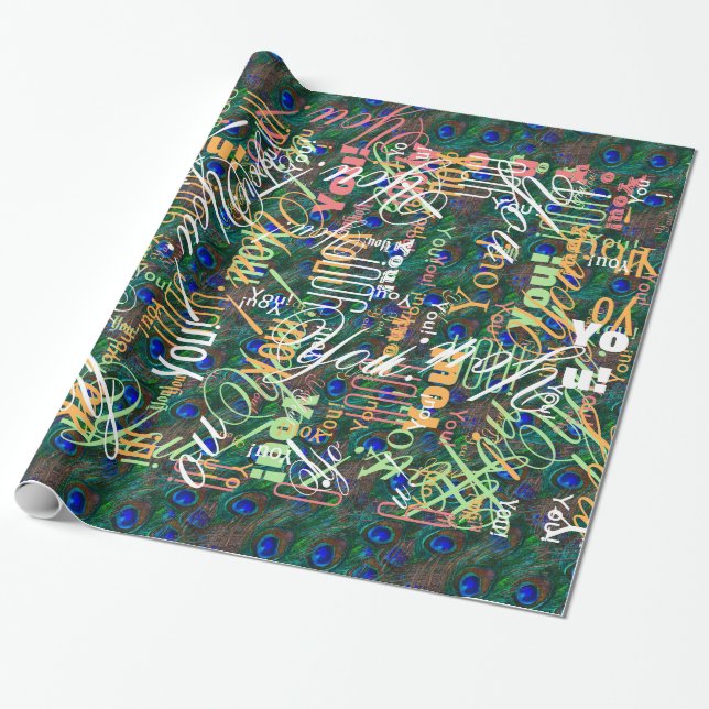 Midnatt Peacock Feathers Etching Stil Decor Presentpapper (Utrullad)
