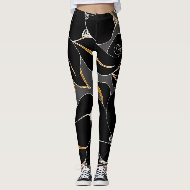 Midnatt Petals - Blommönstret Elegant Leggings (Framsida)