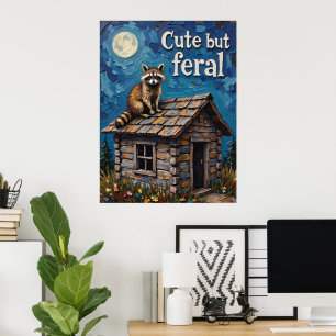 Midnatt Prowler: Raccoon in Moonlight Poster