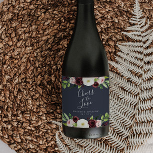 Midnatt Romantik "Cheers to Kärlek" Bröllop Vinflaska Etikett
