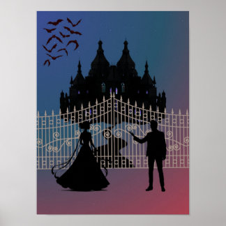 Midnatt Romantisk Fantasi Slott och Balklänning Poster