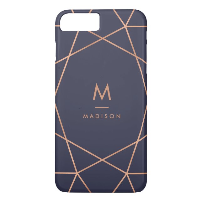 Midnatt rosa guld- geometriskt mönster för blått Case-Mate iPhone skal (Baksida)