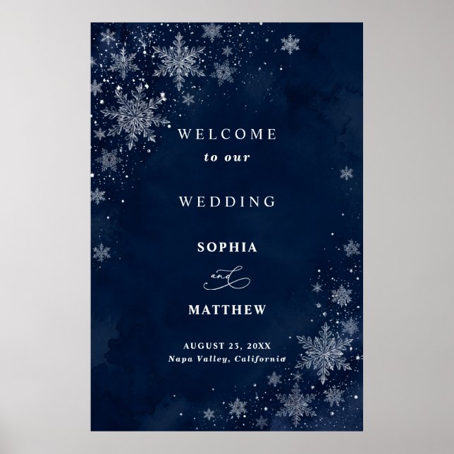 Midnatt Snöflingor Bröllop Välkommen  Poster (Framsidan)