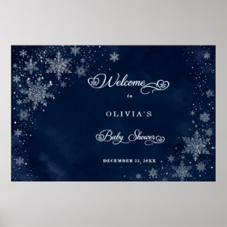 Midnatt Snöflingor Välkommen Baby Shower Affisch