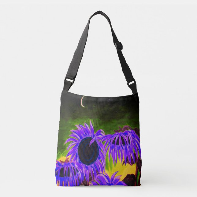 Midnatt Sunblommor Crossbody Bag Axelväska (Framsida)