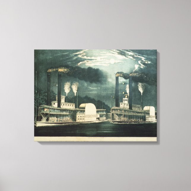 Midnatt Tävling på Mississippi 1875 Canvastryck (Framsida)