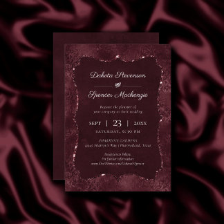 Midnatt Vin Romantik | Mörk Satiny Grunge Damask Inbjudningar