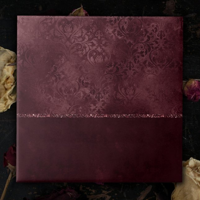 Midnatt Vin Romantik | Mörk Satiny Grunge Damask Kakelplatta (Skapare uppladdad)