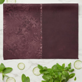 Midnatt Vin Romantik | Mörk Satiny Grunge Damask Kökshandduk