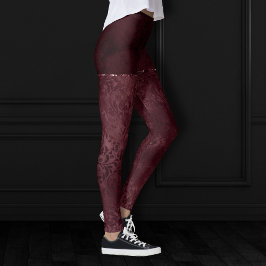 Midnatt Vin Romantik | Mörk Satiny Grunge Damask Leggings