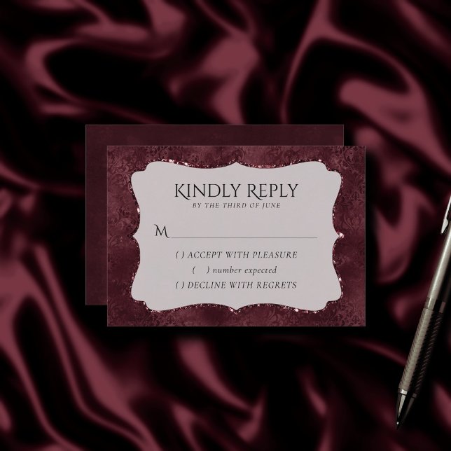Midnatt Vin Romantik | Mörk Satiny Grunge Damask OSA Kort (Skapare uppladdad)