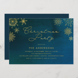 Midnatt Watercolor Guld Snowflake jul Party Inbjudningar