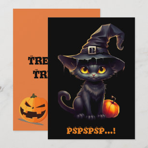 Midnatt Witchy Black Cat Halloween-inbjudan