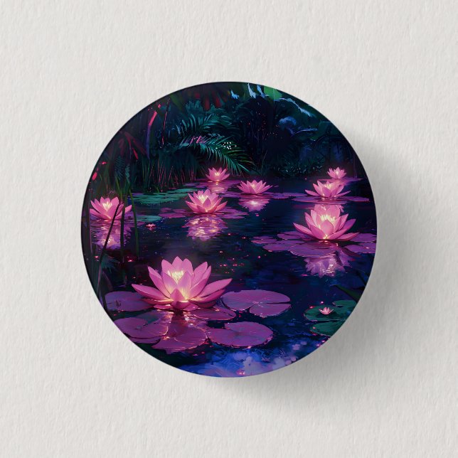 Midnatt Zen Natur Rosa Lotusdamm Knapp (Framsida)