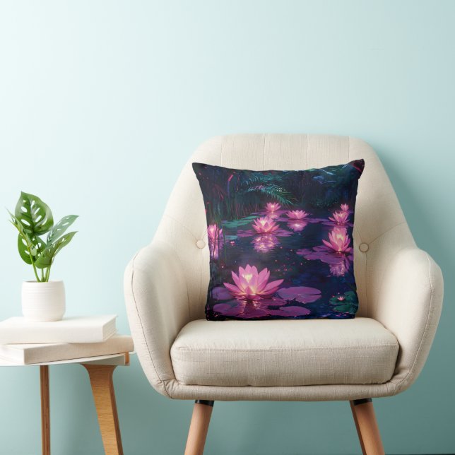 Midnatt Zen Natur Rosa Lotusdamm Kudde (Stol)