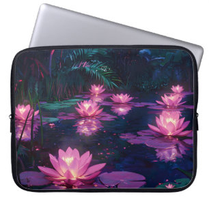 Midnatt Zen Natur Rosa Lotusdamm Laptop Fodral